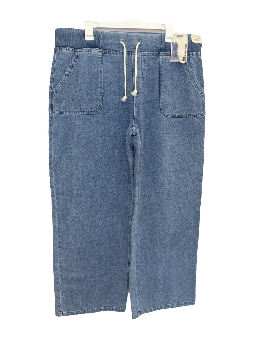 NWT No Boundaries High Rise Wide Leg Denim Joggers Pull-On Pants Medium Wash XL